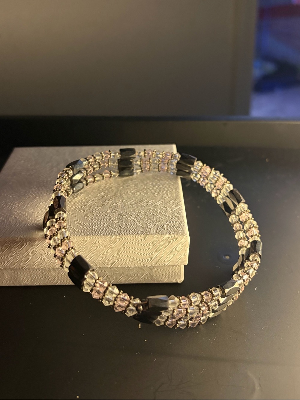 Sparkling Black and Clear beaded Multi-Strand choker necklace